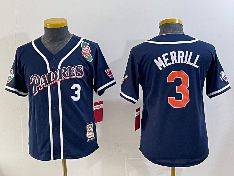Youth 2025 San Diego Padres #3 Merrill Blue Throwback Game Nike MLB Jersey style 2